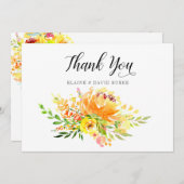 Waterverf Gele Floral Rustic Wedding Bedankkaart (Voorkant / Achterkant)