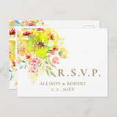 Waterverf Gele Floral Rustic Wedding RSVP Uitnodiging Briefkaart (Voorkant / Achterkant)