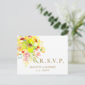 Waterverf Gele Floral Rustic Wedding RSVP Uitnodiging Briefkaart (Staand voorkant)