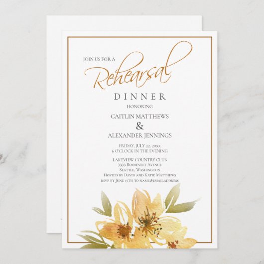 Waterverf Gele Floral Weddenschap Kaart (Voorkant / Achterkant)