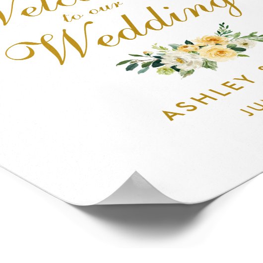 Waterverf Gele gouden bruiloft Welkom Poster (Hoek)
