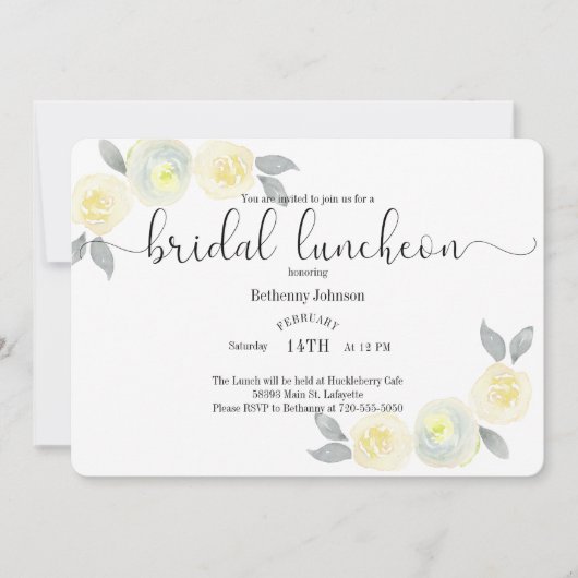 Waterverf Gele Grijze Bridal Luncheon Uitnodiging (Voorkant)