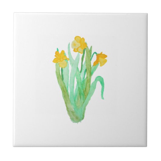 Waterverf gele hand geschilderd daffodil tegeltje (Voorkant)