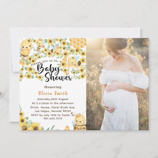 Waterverf Gele Honing Zonnebloem Bij Baby Shower  Kaart (Voorkant)