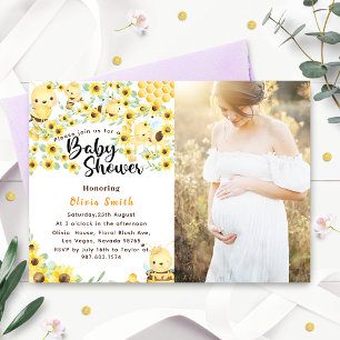 Waterverf Gele Honing Zonnebloem Bij Baby Shower Kaart