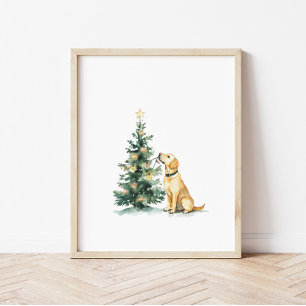 Waterverf Gele Labrador Retriever Kerstmis Poster