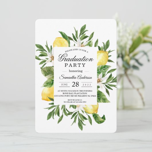  Waterverf Gele leemons & Leaf Lijst Kaart (Staand voorkant)