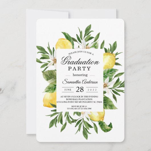 Waterverf Gele leemons & Leaf Lijst Kaart (Voorkant)