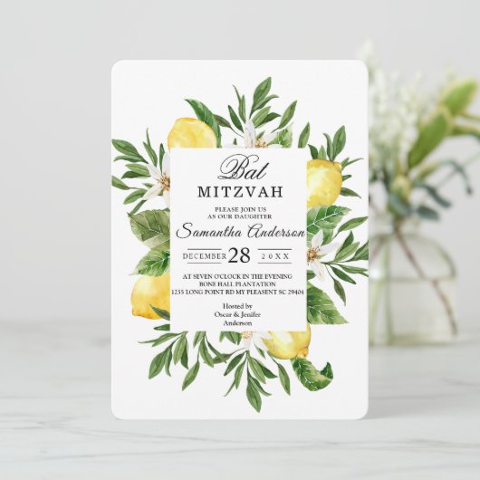  Waterverf Gele leemons & Leaf Lijst Kaart (Staand voorkant)