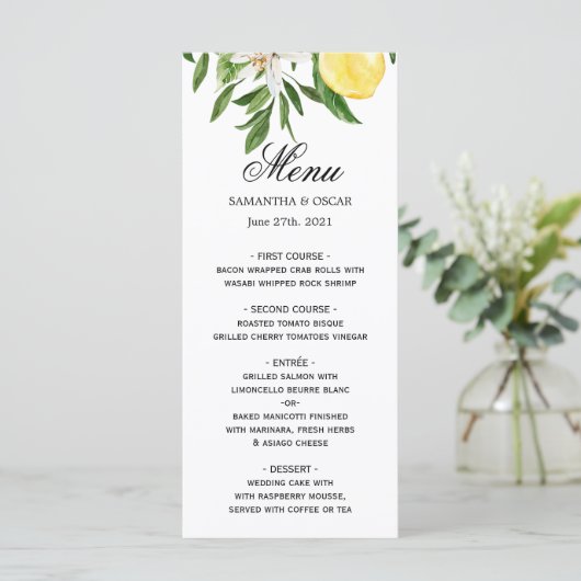  Waterverf Gele leemons & Leaf Lijst Menu (Staand voorkant)