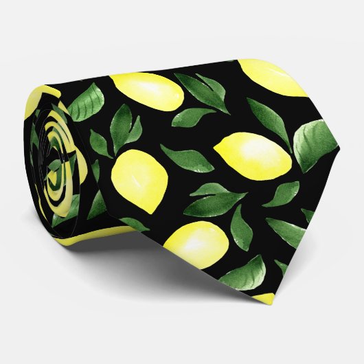 Waterverf gele leemons met bladzijden zwart stropdas (Opgerold)