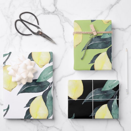 Waterverf gele leemons naadloos patroon inpakpapier vel (Voorkant)