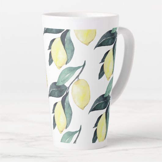 Waterverf gele leemons naadloos patroon latte mok (Rechterhoek)
