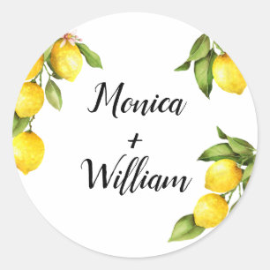 Waterverf Gele Lemons met Greenery & Names Ronde Sticker