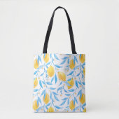Waterverf gele luiers en blauwe bladeren tote bag (Voorkant)