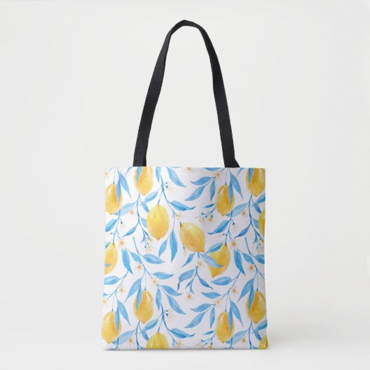 Waterverf gele luiers en blauwe bladeren tote bag (Voorkant)