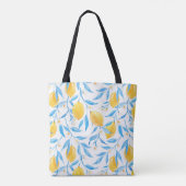 Waterverf gele luiers en blauwe bladeren tote bag (Achterkant)