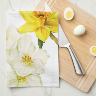 Waterverf Gele Narcis Botanische Illustratie  Theedoek