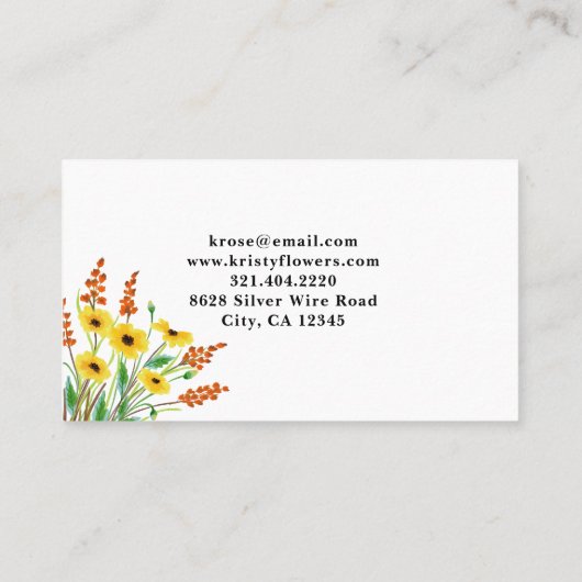 Waterverf gele Oranje bloemvlieg Visitekaartje (Achterkant)