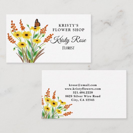Waterverf gele Oranje bloemvlieg Visitekaartje (Voorkant / Achterkant)