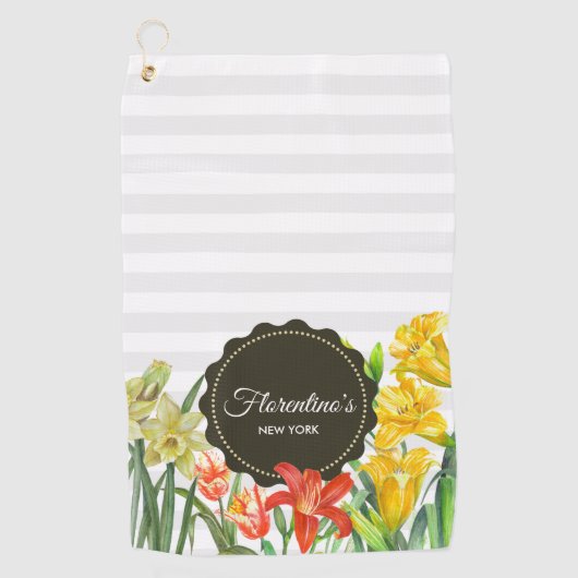 Waterverf Gele Oranje Lentbloemen Golfhanddoek (Voorkant)