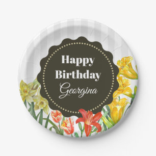 Waterverf Gele Oranje Lentbloemen Papieren Bordje