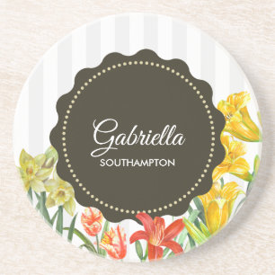 Waterverf Gele Oranje Lentbloemen Zandsteen Onderzetter