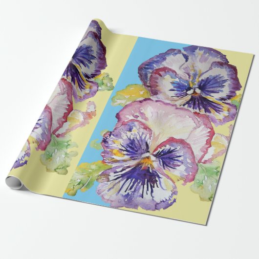 Waterverf gele Paarse lentesbloemen Cadeaupapier (Uitgerold)