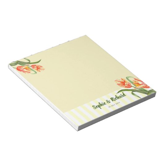 Waterverf Gele papegaaiachtigen Floral Art Wedding Notitieblok (Schuin)