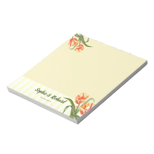 Waterverf Gele papegaaiachtigen Floral Art Wedding Notitieblok (Linkerzijde)