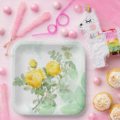 Waterverf Gele roodroos Natuur Ventilator Papieren Bordje (Feest)