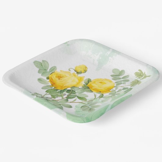 Waterverf Gele roodroos Natuur Ventilator Papieren Bordje (Gebogen)