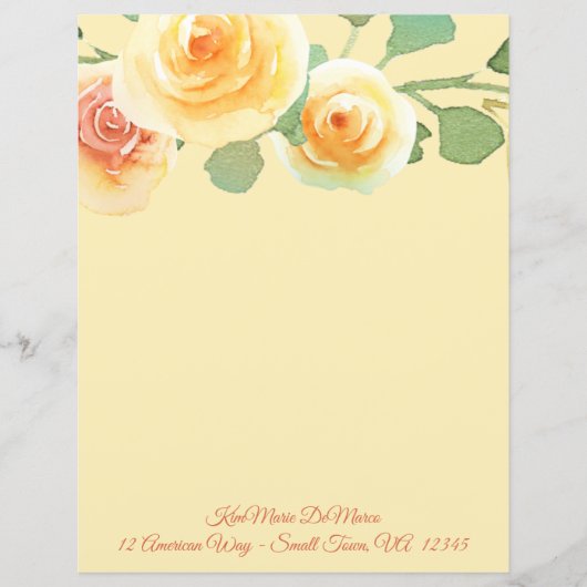 Waterverf Gele Rose Border Stationery (Voorkant)
