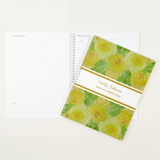 Waterverf Gele Rozen Gouden Bloemstuk Weekplanner Planner (Display)