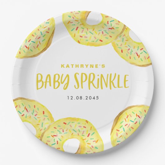 Waterverf Gele Strooidonuts Baby Strooi Papieren Bordje (Voorkant)
