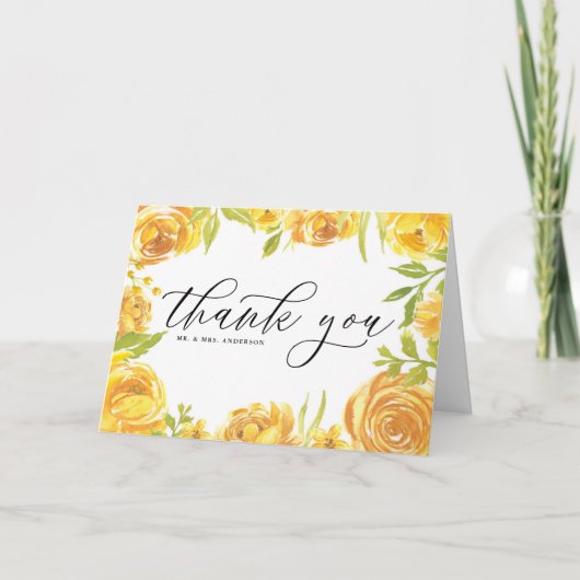 Waterverf Gele Tuin Rozen Lijst bruiloft Bedankkaart (Voorkant)