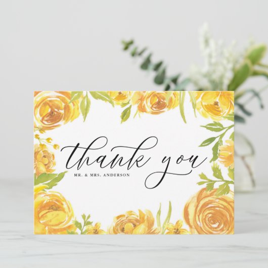 Waterverf Gele Tuin Rozen Lijst bruiloft Bedankkaart (Staand voorkant)