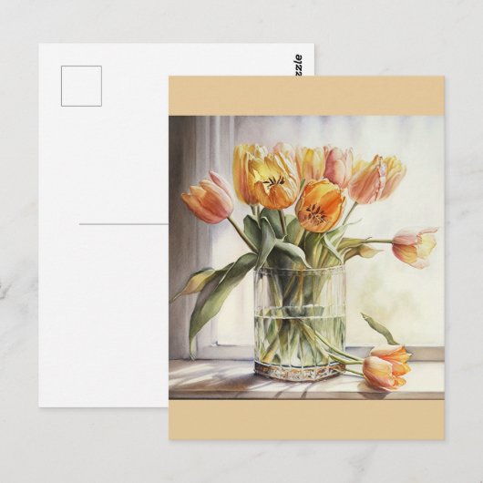Waterverf gele tulpen briefkaart (Voorkant / Achterkant)