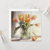Waterverf gele tulpen kaart (Voorkant / Achterkant in situ)