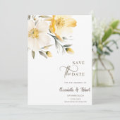 Waterverf Gele Witte Bloemen Bewaar De Datum Save The Date (Staand voorkant)