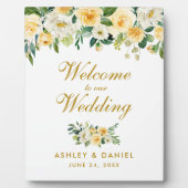 Waterverf Gele Witte Floral Weddenschap Welkom Fotoplaat (Voorkant)