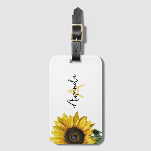 Waterverf Gele Zonnebloem Aangepaste Naam Bagagelabel (Voorkant (verticaal))
