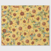 Waterverf Gele zonnebloem en -bladeren Cadeaupapier (Vlak)