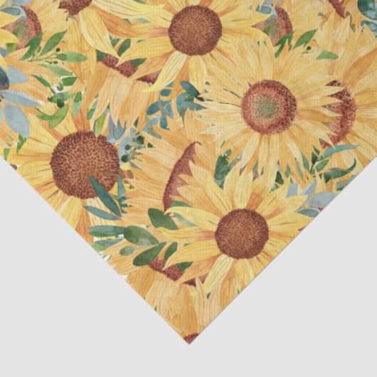 Waterverf Gele zonnebloem en -bladeren Tissuepapier (Detail)