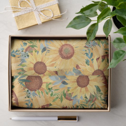Waterverf Gele zonnebloem en -bladeren Tissuepapier (Geschenk)
