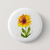 Waterverf - gele zonnebloem - kerst ronde button 5,7 cm (Voorkant)