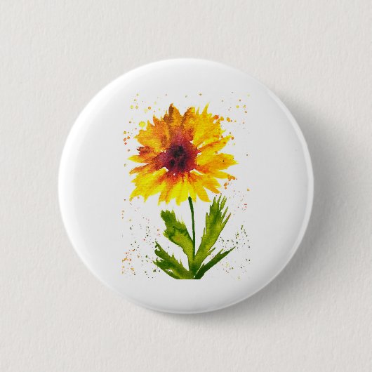 Waterverf - gele zonnebloem - kerst ronde button 5,7 cm (Voorkant)