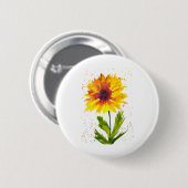 Waterverf - gele zonnebloem - kerst ronde button 5,7 cm (Voorkant /achterkant)