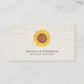 Waterverf Gele Zonnebloem Logo op Rustiek Linnen Visitekaartje (Voorkant)