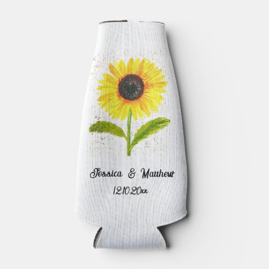 Waterverf gele zonnebloem natuur bruiloft flesjeskoeler (Voorkant)